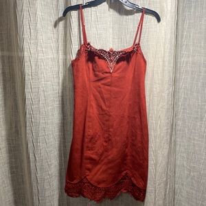 Burnt orange suede women’s mini dress with adjustable straps